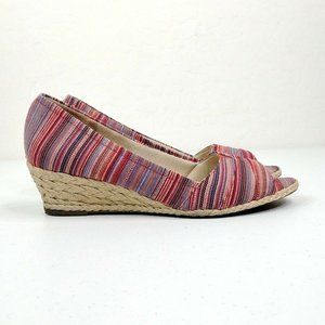 Coach And Four Lucine Stripe Peep Toe Espadrille Wedge Shoes Women's Size 9